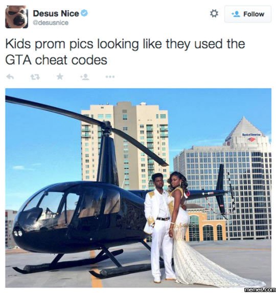 Desus nice odesusnice follow kids prom pics looking like they used the gta cheat