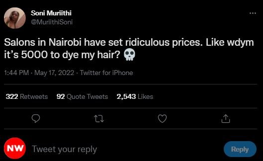 Soni muriithi muriithisoni salons in nairobi have set ridiculous prices. like wd