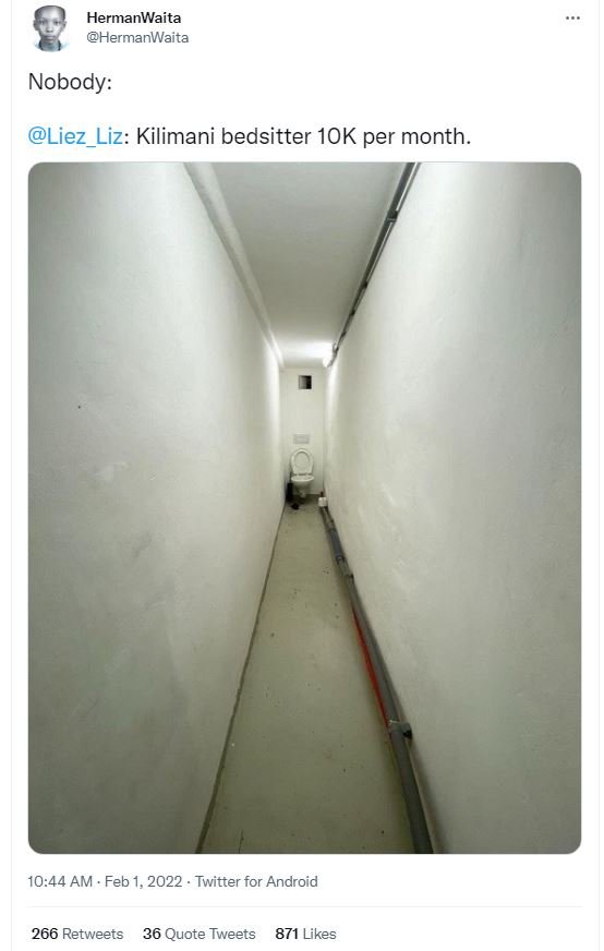 HermanWaita HermanWaita Nobody Liez_Liz Kilimani bedsitter 1OK per month. 10.44