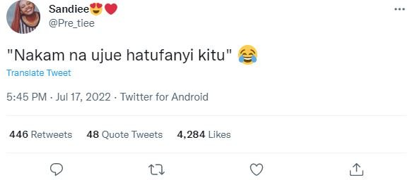 Sandiee pre_tiee nakam na ujue hatufanyi kitu translate tweet 545 pm jul 17, twi