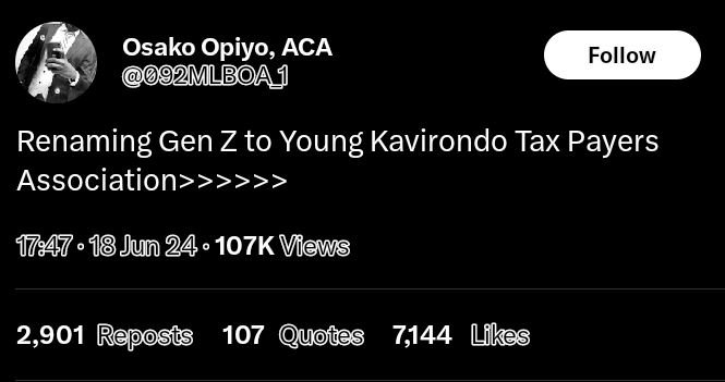 Osako opiyo aca 2mlboai follow renaming gen z to young kavirondo tax payers asso