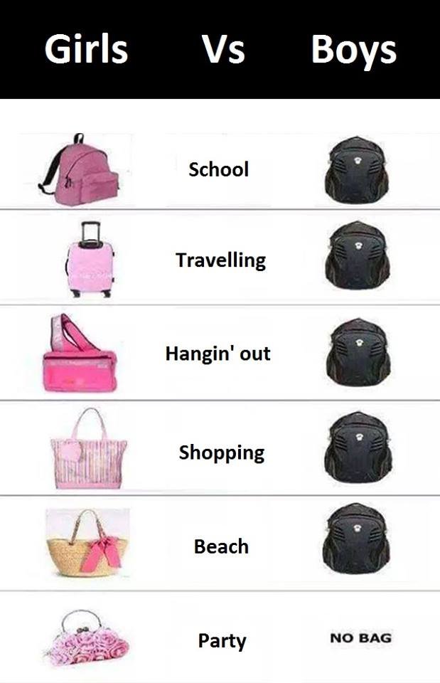 Girls vs boys school travelling hangin' out shopping beach party no bag