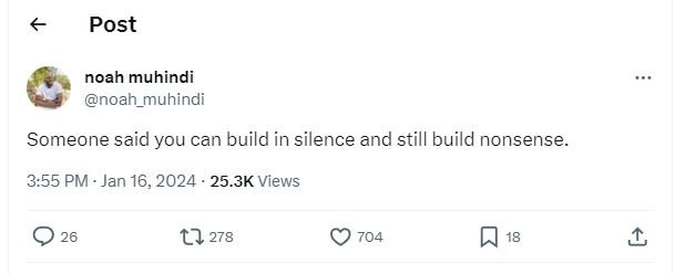 Post noah muhindi noah_muhindi someone said you can build in silence anc still b