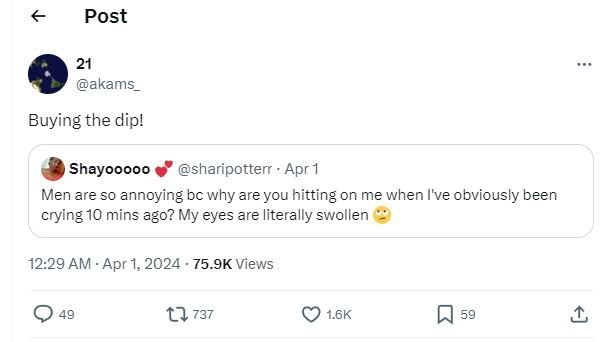 Post 21 akams buying the dip! shayooooo sharipotterr apr men are s0 annoying bc