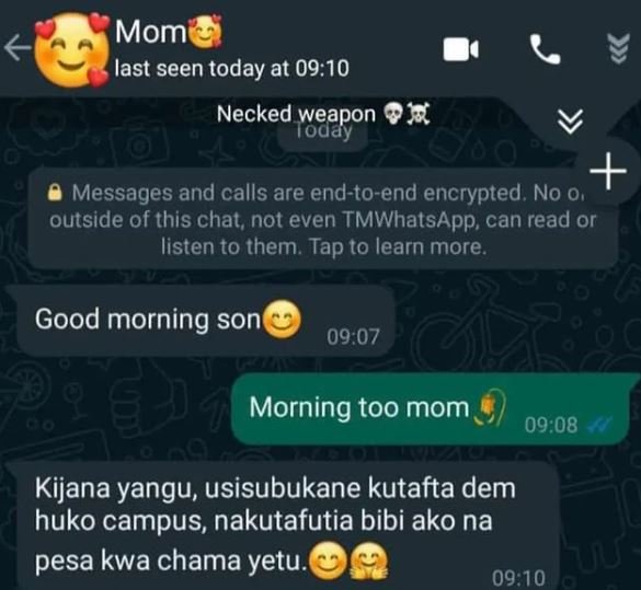 Mom last seen today at 09,10 necked weapon 3 today messages and calls are endtoe