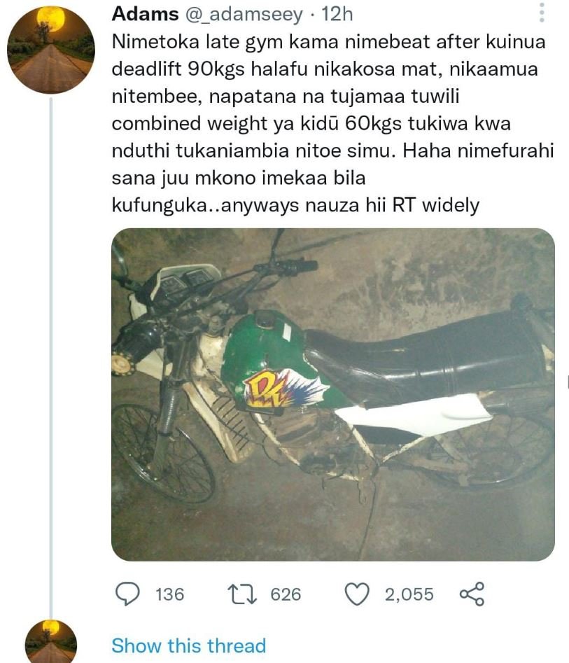 Adams adamseey 12h nimetoka late gym kama nimebeat after kuinua deadlift 9okgs h