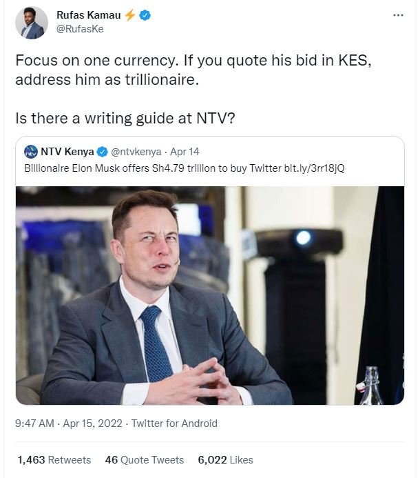 Rufas kamau rufaske focus on one currency. if you quote his bid in kes address h