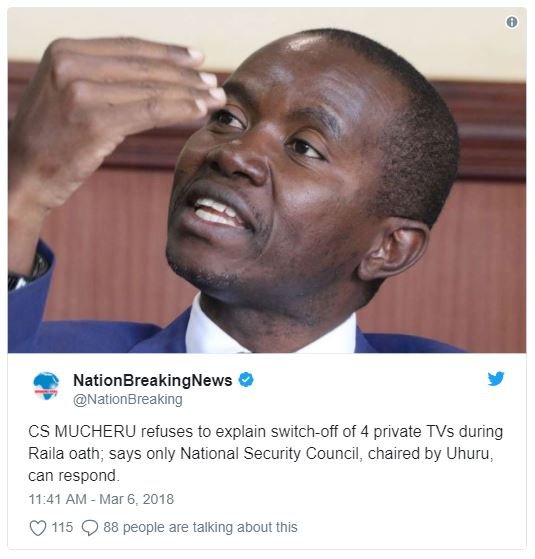 Nationbreakingnews nationbreaking cs mucheru refuses to explain switchoff of 4 p