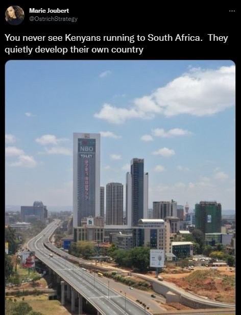 Marie joubert ostrichstratezy you never see kenyans running to south africa. the