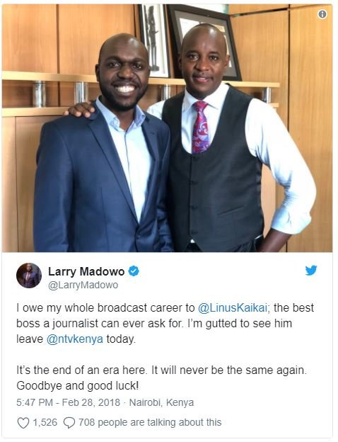 Larry madowo larrymadowo owe my whole broadcast career to linuskaikai the best b