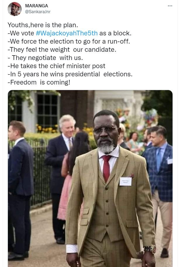 Maranga sankarajnr youths,here is the plan. we vote wajackoyahthe5th as a block