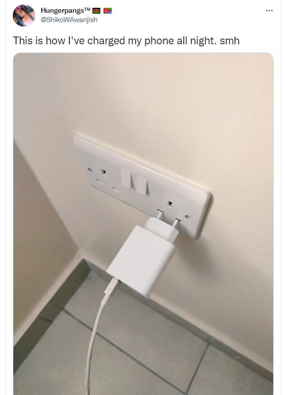 Hungerpangstw shikowawanjish this is how i've charged my phone all night. smh