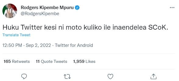 Rodgers kipembe mpuru rodgerskipembe huku twitter kesi ni moto kuliko ile inaend