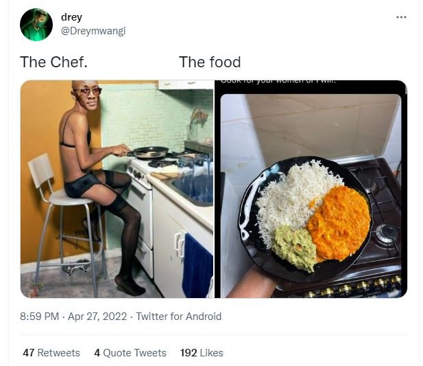 Drey dreymwangi the chef the food 8.59 pm apr 27, twitter for android 47 retweet