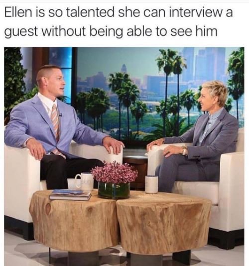 Ellen is so talented she can interview a guest without being able to see him