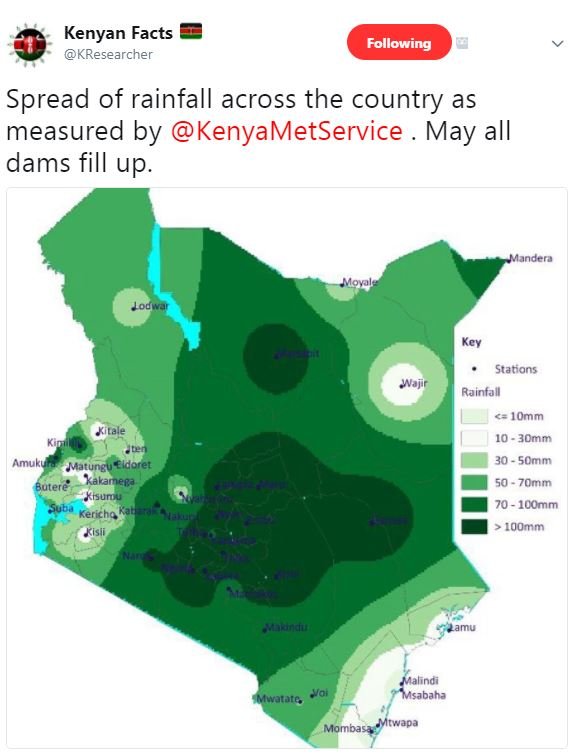 Kenyan facts kresearcher following spread of rainfall across the country as meas
