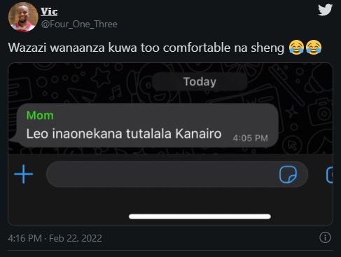 Vic Four_One_Three Wazazi wanaanza kuwa too comfortable na sheng Today Mom Leo i
