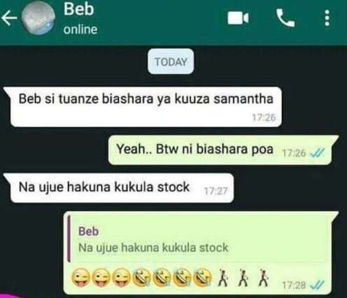 Beb online today beb si tuanze biashara ya kuuza samantha 17 26 yeah.. btw ni bi