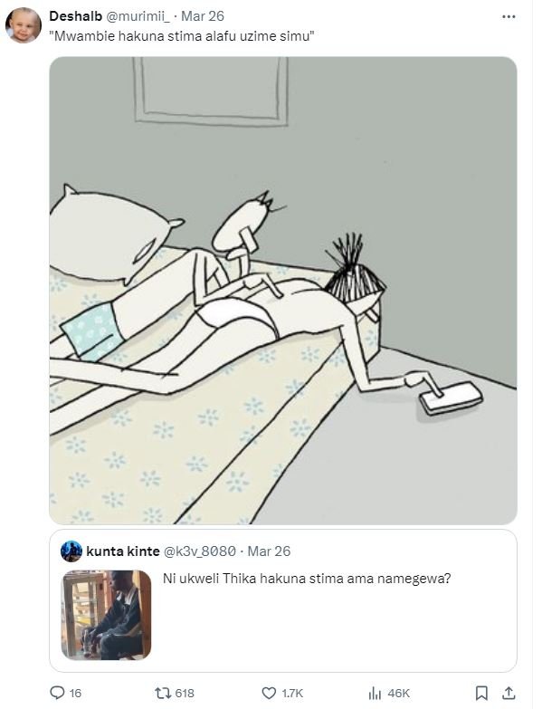 Deshalb murimii mar 26 mwambie hakuna stima alafu uzime simu kunta kinte k3v8080