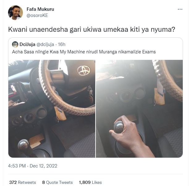 Fafa mukuru osoroke kwani unaendesha gari ukiwa umekaa kiti ya nyuma? dcijuja dc