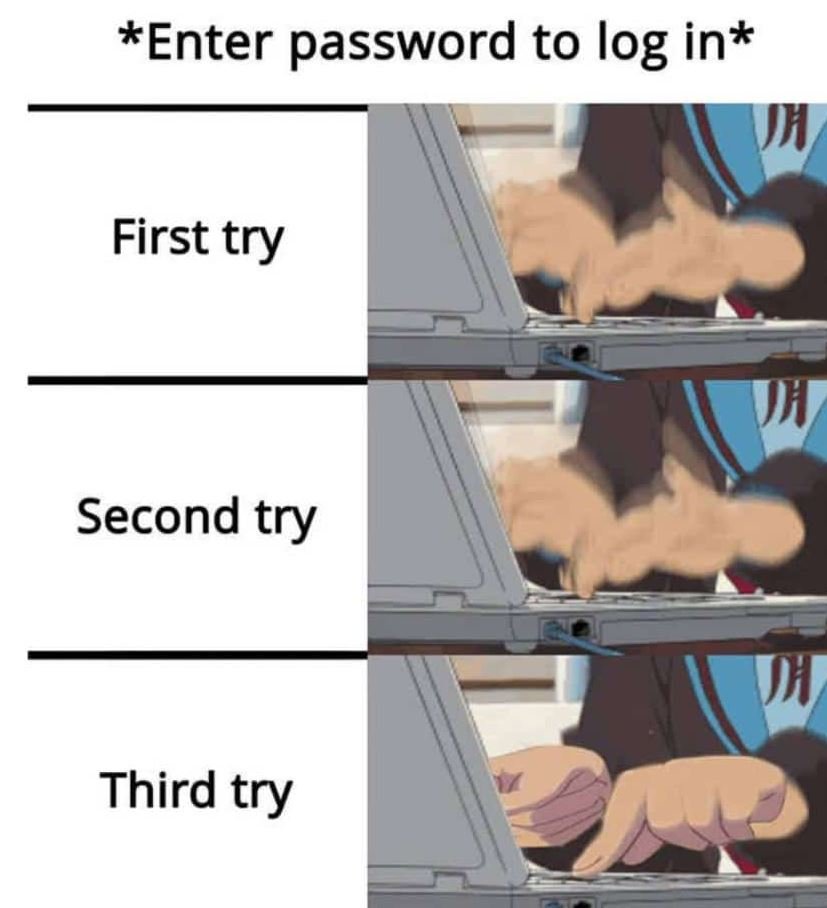 Enter password to log in first try second try third try
