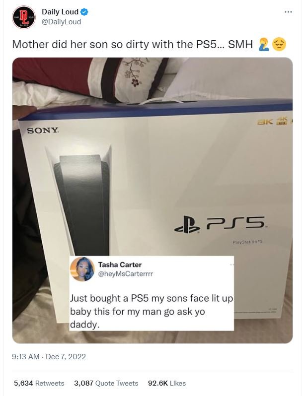 Daily loud dailyloud mother did her son so dirty with the ps5. smh sony 2p?js pe