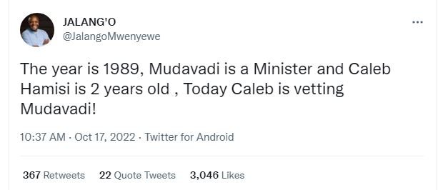 Jalang'o jalangomwenyewe the year is , mudavadi is a minister and caleb hamisi i