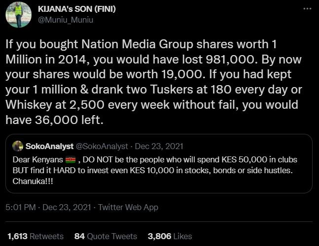 KIJANA's SON FINI Muniu_Muniu If you bought Nation Media Group shares worth 1 Mi