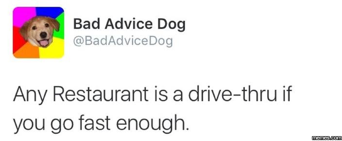 Bad advice dog badadvicedog any restaurant is a drivethru if you go fast enough