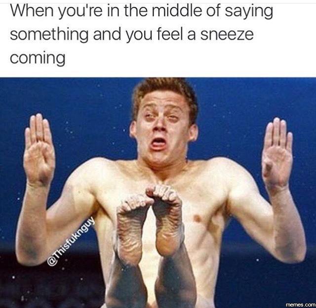 When you' 're in the middle of saying something and you feel a sneeze coming mem