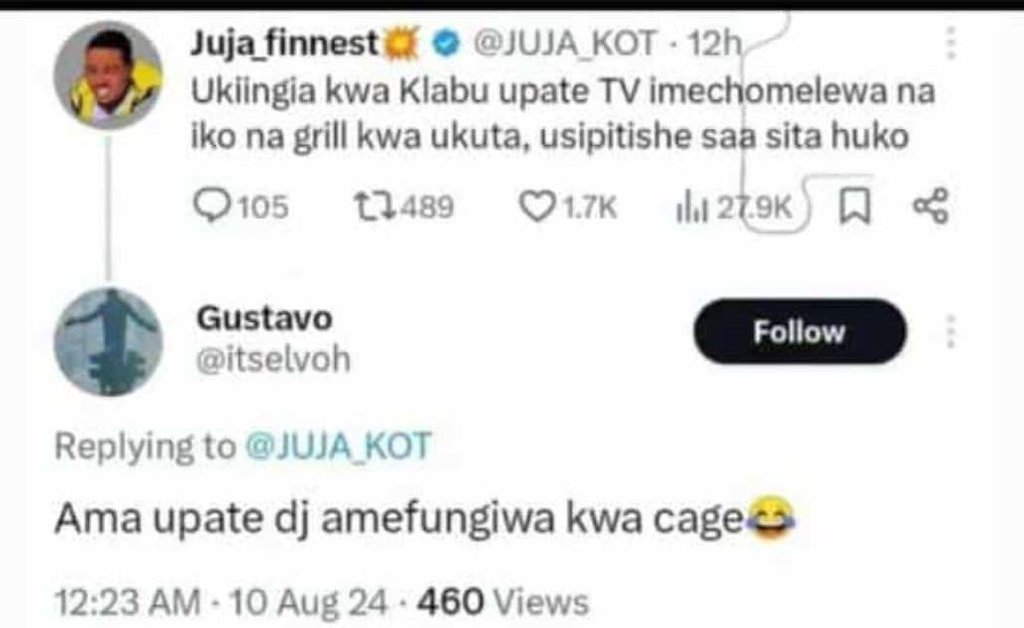 Juja_finnest juja kot 12h ukiingia kwa klabu upate tv imechomelewa na iko na gri