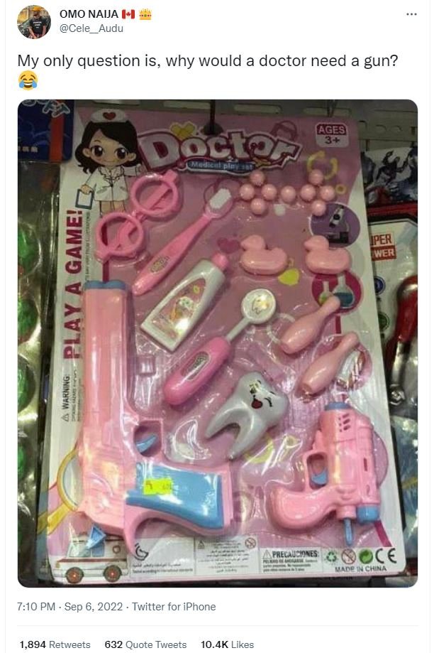 Omo naija cele audu my only question is, why would a doctor need a gun? ges oéct