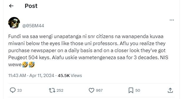 Post 05bm44 fundi wa saa wengi unapatanga ni snr citizens na wanapenda kuvaa miw