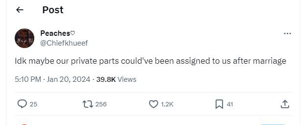 Post peachesv chiefkhueef idk maybe our private parts could've been assigned to