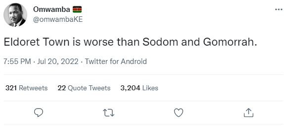 Omwamba omwambake eldoret town is worse than sodom and gomorrah_ 7.55 pm jul 20,