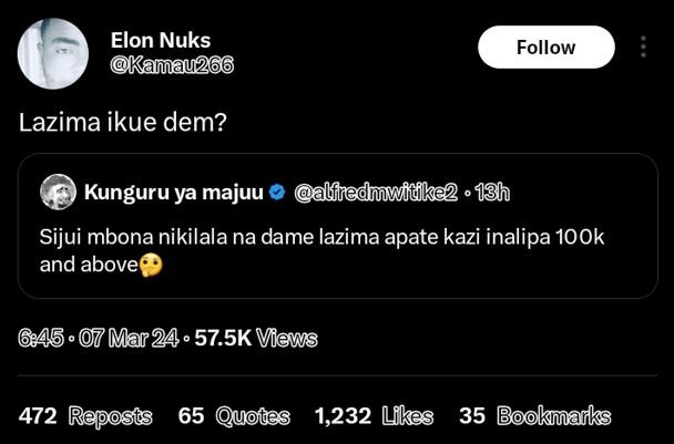 Elon nuks kañau26o follow lazima ikue dem? kunguru ya majuu alifedwfdke2 13h sij