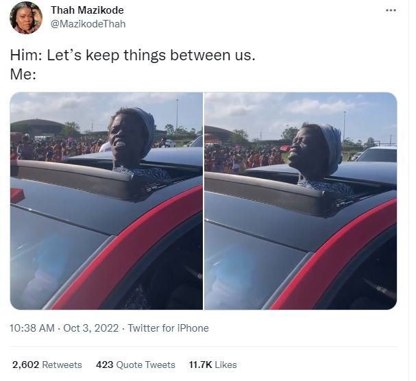 Thah mazikode mazikodethah him let's keep things between us me 10.38 am oct 3, t