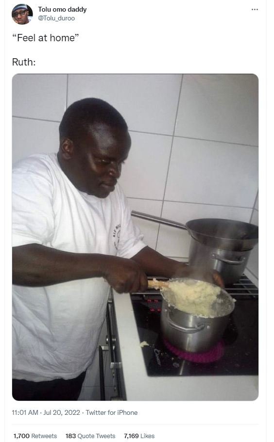 Tolu omo daddy tolu_duroo feel at home ruth 11.01 am . jul 20, twitter for iphon
