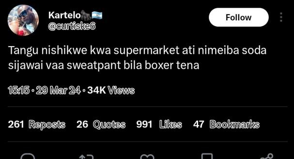 Kartelo guiitskec follow tangu nishikwe kwa supermarket ati nimeiba soda sijawai