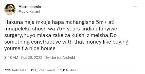 Metroboomin polo_kimani hakuna haja mkuje hapa mchangishe 5m ati mnapeleka shosh