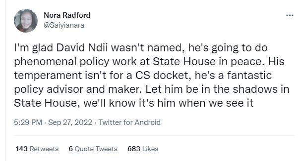 Nora radford saiyianara 'm glad david ndii wasn't named, he's going to do phenom