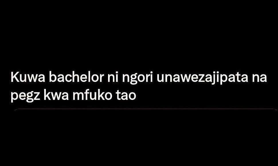 Kuwa bachelor ni ngori unawezajipata na pegz kwa mfuko tao