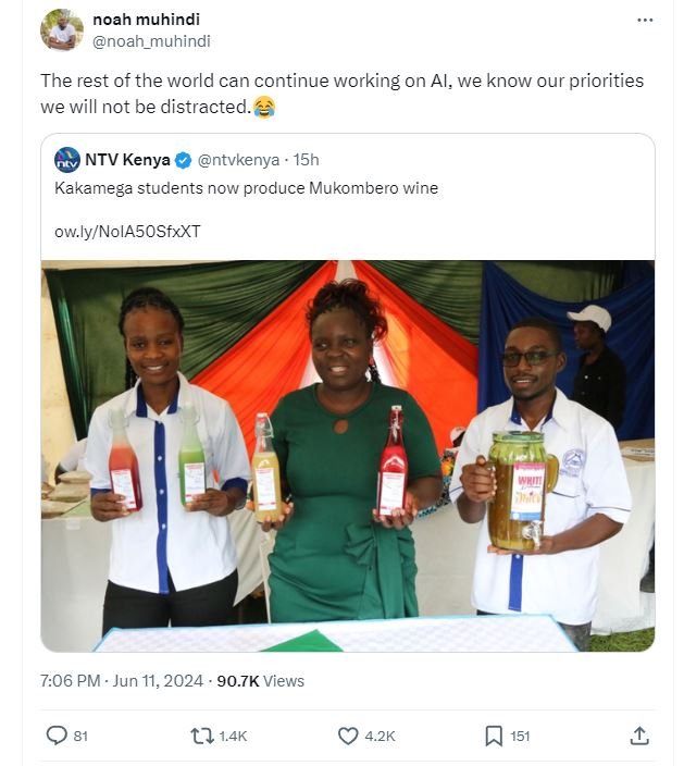 Noah muhindi noah_muhindi the rest of the world can continue working on al, we k