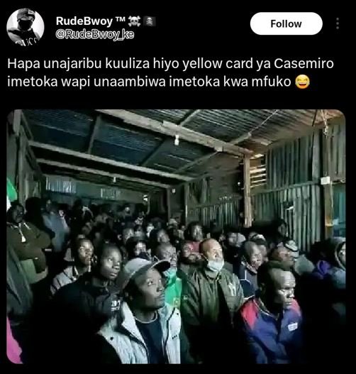Rudebwoy ruddbwoyke follow hapa unajaribu kuuliza hiyo yellow card ya casemiro i
