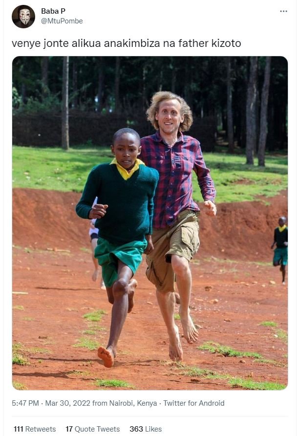 Baba p mtupombe venye jonte alikua anakimbiza na father kizoto 5.47 pm mar 30, f