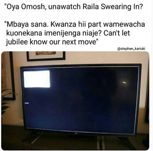 Oya omosh, unawatch raila swearing in? mbaya sana. kwanza hii part wamewacha kuo