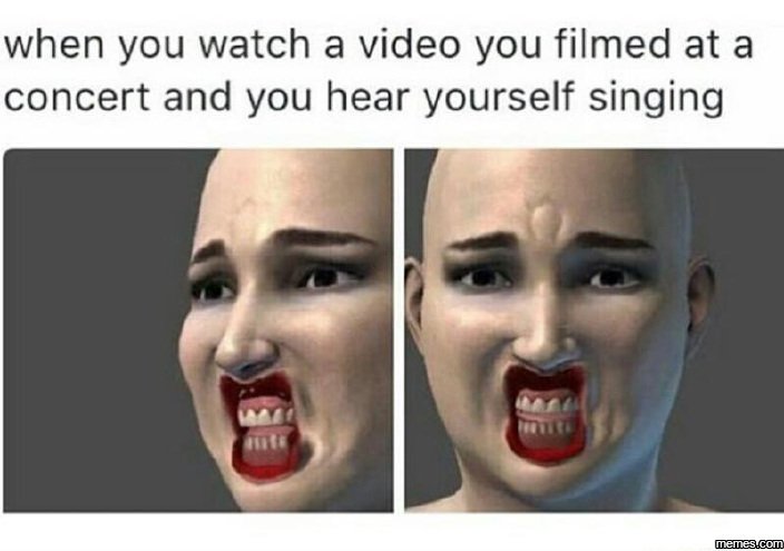 When you watch a video you filmed at a concert and you hear yourself singing mem
