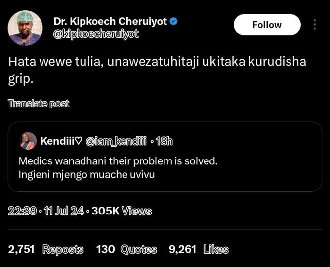 Dr. kipkoech cheruiyot kipkoecheruiyot follow hata wewe tulia unawezatuhitaji uk