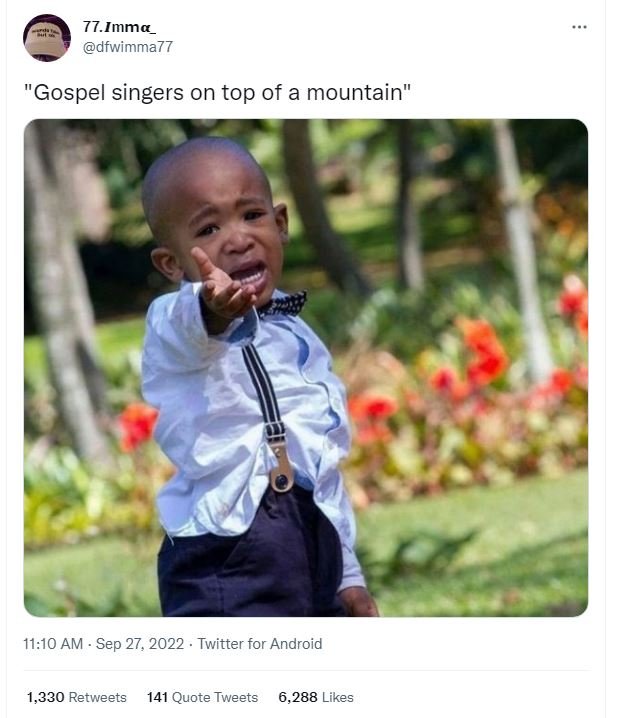 77.imma dfwimma77 gospel singers on top of a mountain 11.10 am sep 27, twitter f
