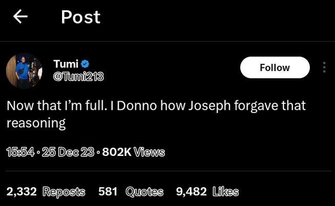 Post tumi 7umi213 follow now that l'm full. i donno how joseph forgave that reas